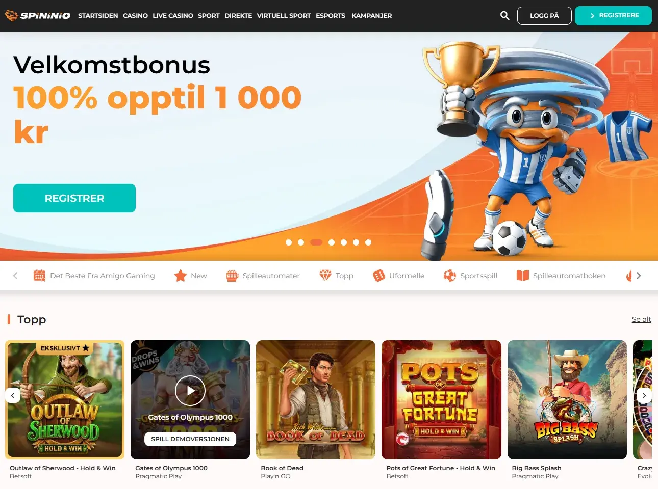 Spininio Casino forside